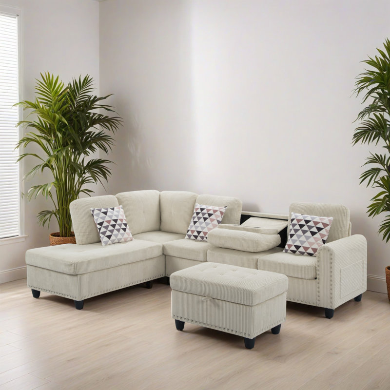 94.51" L Shaped Sectional Couch Living Room Furniture With Storage Ottoman, Modular Sectional Sofa With Movable Chaise For Apartment Office