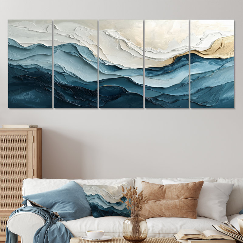 «White and Blue Marble Wave II - Coastal Waves», ensemble de reproduction d'art mural, H 28 po x l 60 po