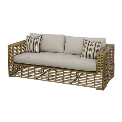 Toya Outdoor Sofa, 2 Pillows, Beige Rattan, Metal Frame, 77 Inch