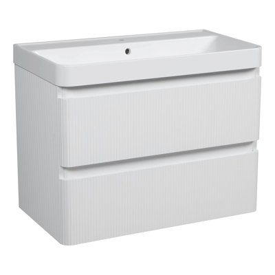 Modern Wall Mounted Bathroom Vanity With Washbasin | Luxury White Matte Collection | Non Toxic Fire Resistant MDF 30"" Diamond Collection 24 -  Bath Oasis, LUX-W-S-WM-30-D24