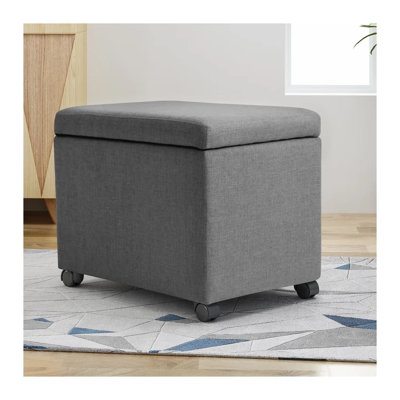 Grey Fabric Storage Ottoman with Caster Wheels