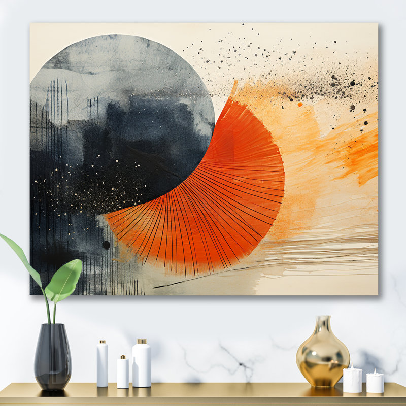 «Black and Orange Solar Eclipse», reproduction d'art murale abstraite, Toile tendue, H 16 po x l 32 po x P 1 po