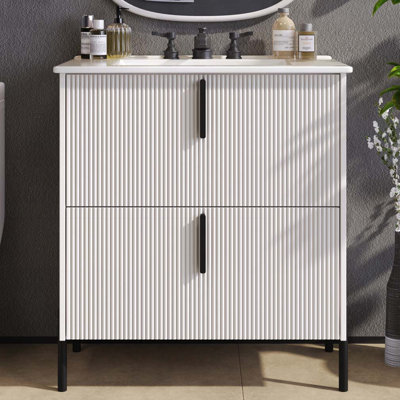 Meuble-lavabo de salle de bain avec lavabo en céramique et tiroirs pleine extension
