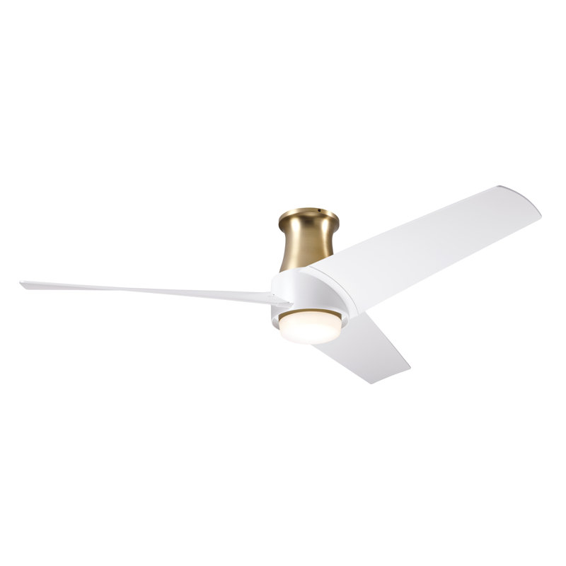 Ambit LED Flush Mount Ceiling Fan, Matte White, Satin Brass/Matte White, Handheld Remote Control