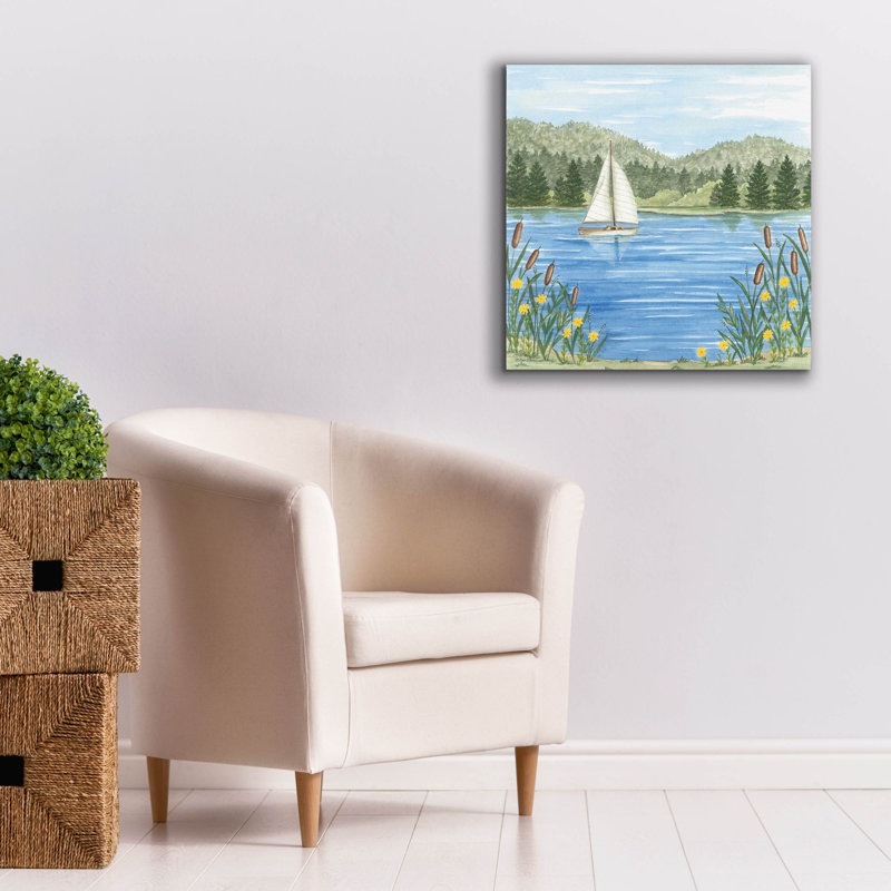  Art mural en toile, «Sailboat On The Lake» par Deb Strain, 26 po x 26 po, H 26 po x l 26 po