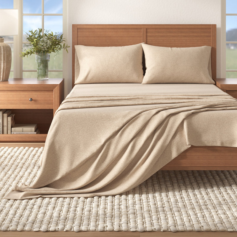 Raye Heathered Cotton Blend Flannel Sheet Set, Twin, Heathered Sand