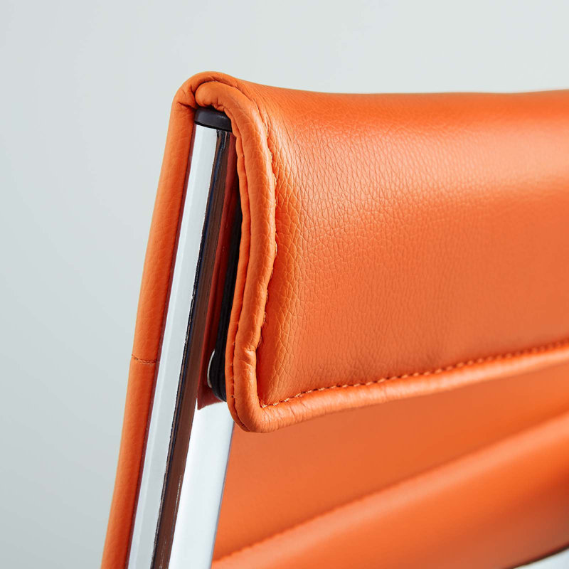 Orange Mesh and Leather Swivel Task Chair with Metal Frame