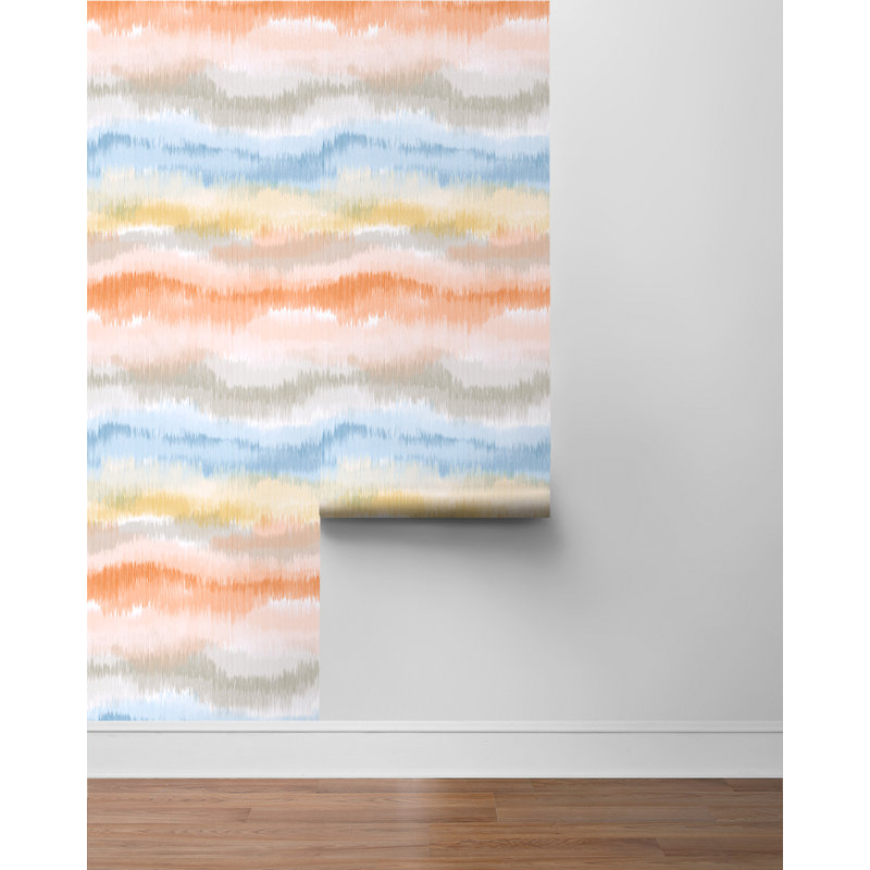Luxe Haven Ikat Waves Peel and Stick Wallpaper, Sunset