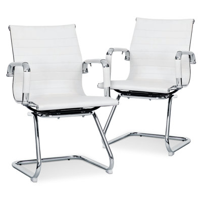 Chaise d'appoint Ã  dossier moyen en simili cuir avec piÃ¨tement en mÃ©tal, idÃ©ale pour les bureaux et les salles de confÃ©rence