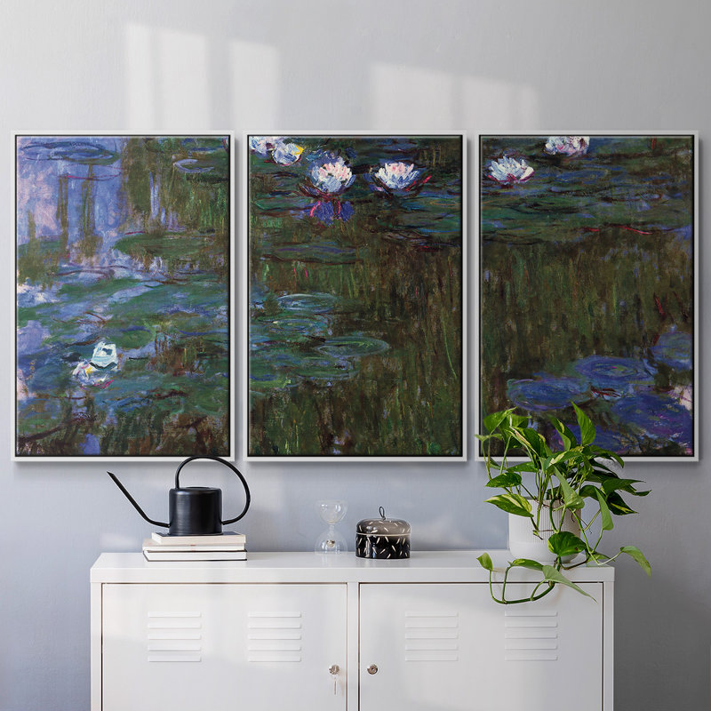 Water Lillies # 3 par Monet 3 pièces, H 36 po x l 75 po x P 2 po, Blanc
