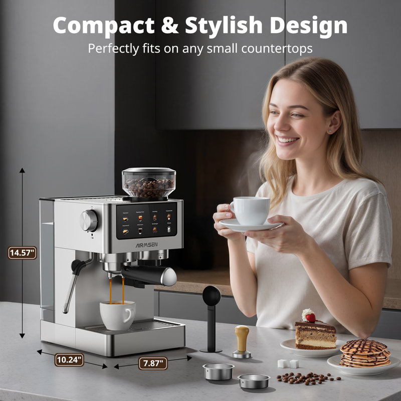 Airmsen 7.9'' Semi-Automatic Espresso Machine With Grinder