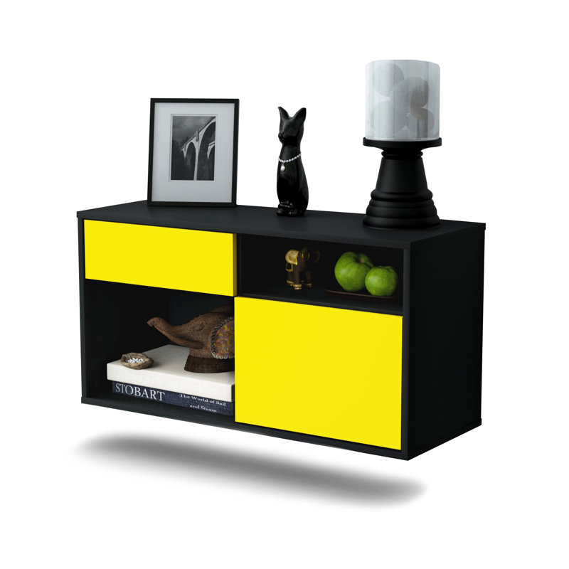 Halbrook Unfinished Floating TV Stand, Yellow