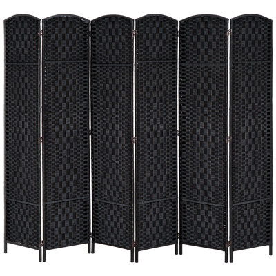 Paravent, écran d'intimité pliable à 6 panneaux, cloison de séparation portative en osier de 6 pi pour chambre à coucher, bureau personnel, noir