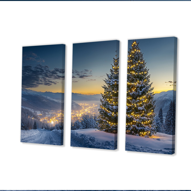 Arbre de Noël bleu vert - ensemble de décoration murale de Noël, Toile tendue, H 28 po x l 36 po