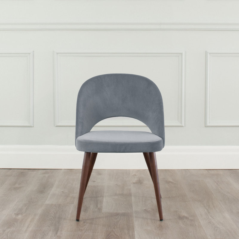 Kanthan 18'' H Velvet Upholstered Side Chair, Gray, Walnut