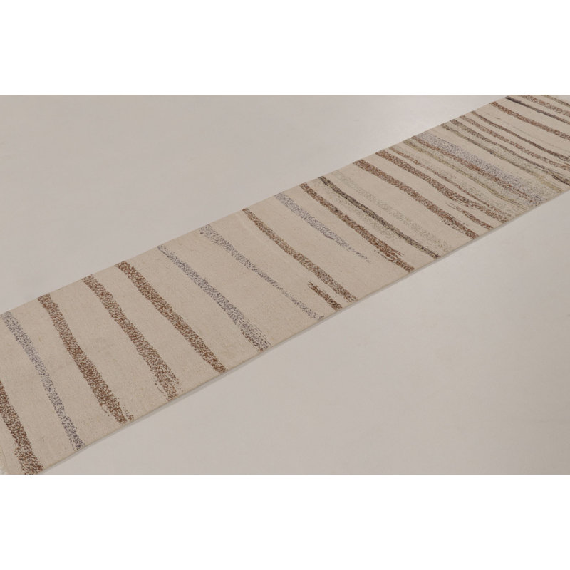 Rug & Kilim’S Contemporary Flatweave Runner With Linear Textured Stripes