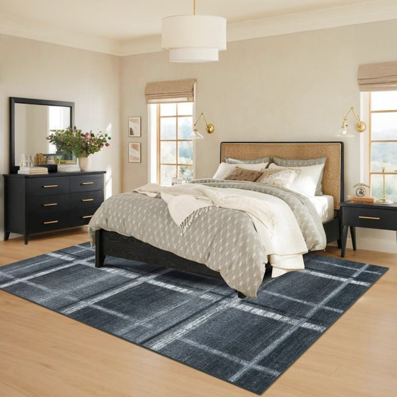 Extra Large Geometric Machine Washable Rug with Non Slip Backing Contemporary Low Pile Foldable Floor Cover for Living Room Bedroom Office
