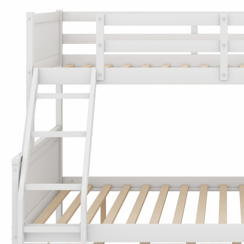Lit superposé avec lit gigogne et bureau intégré, trois tiroirs de rangement et une tablette, Blanc