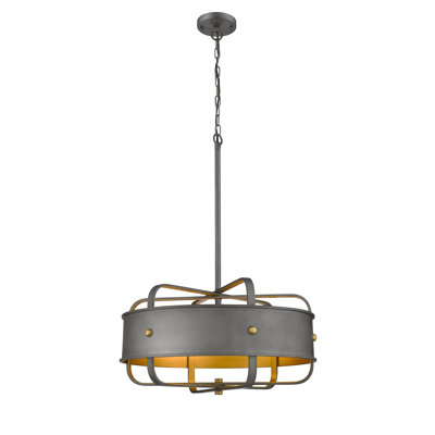 Industrial 5 Light SIlver Drum Chandelier