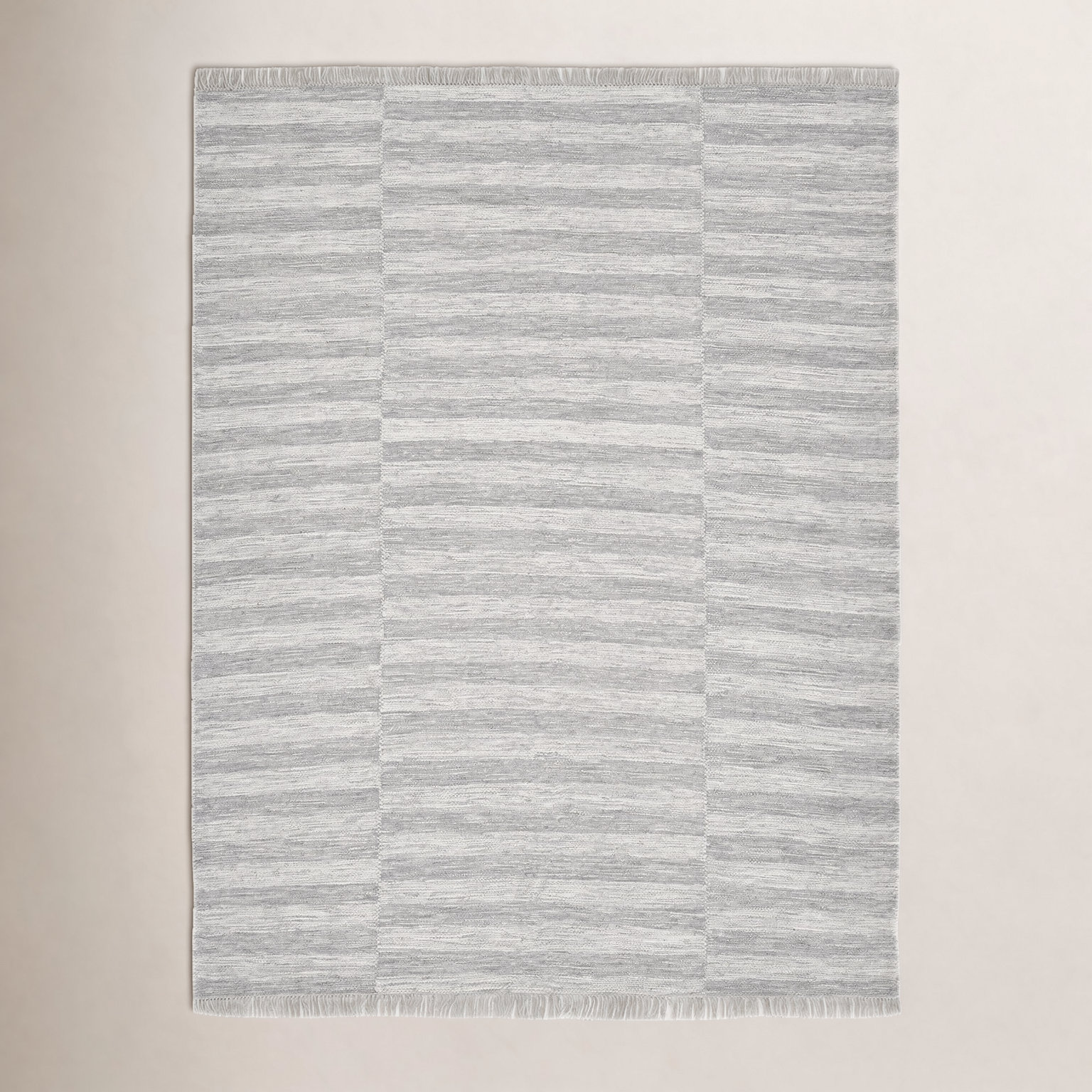 Reva Silver Hand-Knotted Striped Wool Rug, Rectangle 5' x 8'