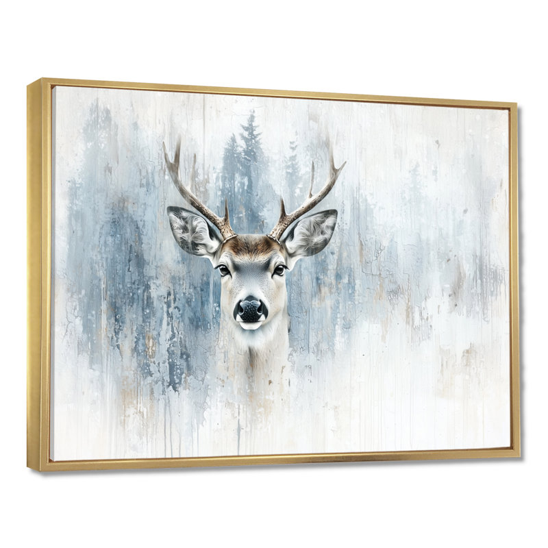 Minimal Deer In The Mist II - Deer, impression d'art mural, H 30 po x l 40 po, Doré