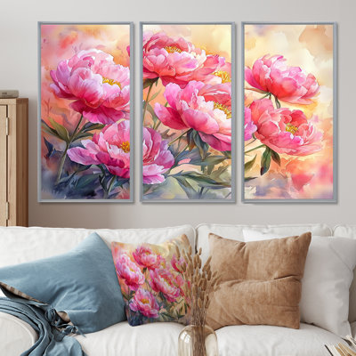 Pivoines au lever du soleil II - art mural pivoines - ensemble de 3