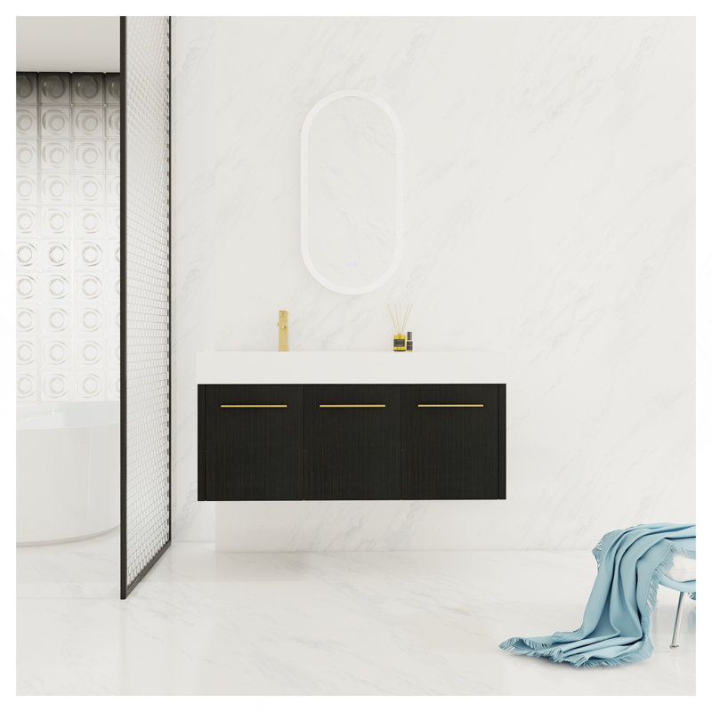 Meuble-lavabo mural 48 po avec lavabo, lavabo à rebords épais en résine