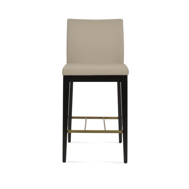 Tabouret de bar et de comptoir en bois de frêne noir Aria, Hauteur de l'assise: 24 po, Similicuir PPM gris clair