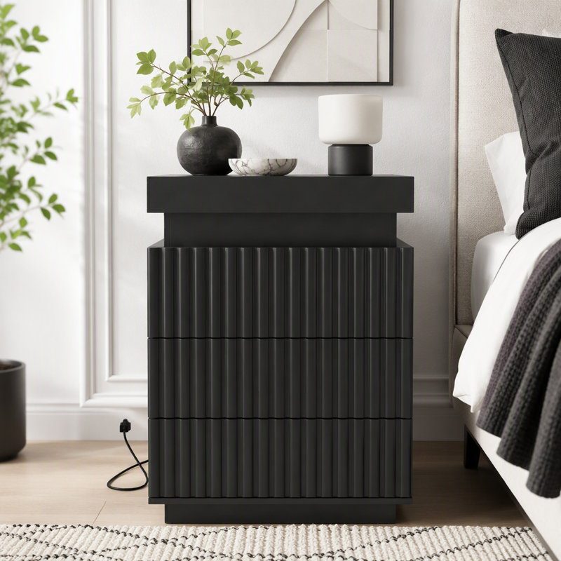 Ensemble de 2 tables de chevet avec station de charge et lumières DEL, Black