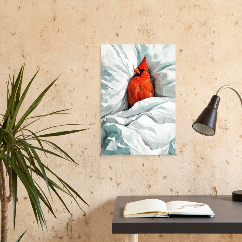 Cozy Red Cardinal Peaceful Serene Vibrant Bird Nature Wildlife Wall Art Print 1 Piece Wrapped Canvas Wall Art