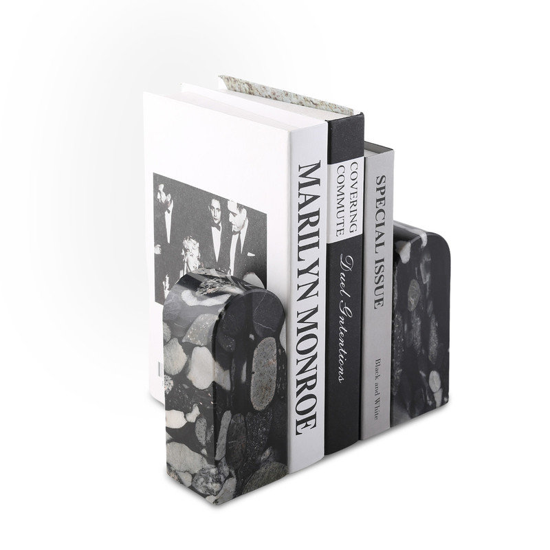 Serre-livres en marbre (ensemble de 2), H 2,3 po x l 2,54 po x P 5,66 po, Noir / blanc