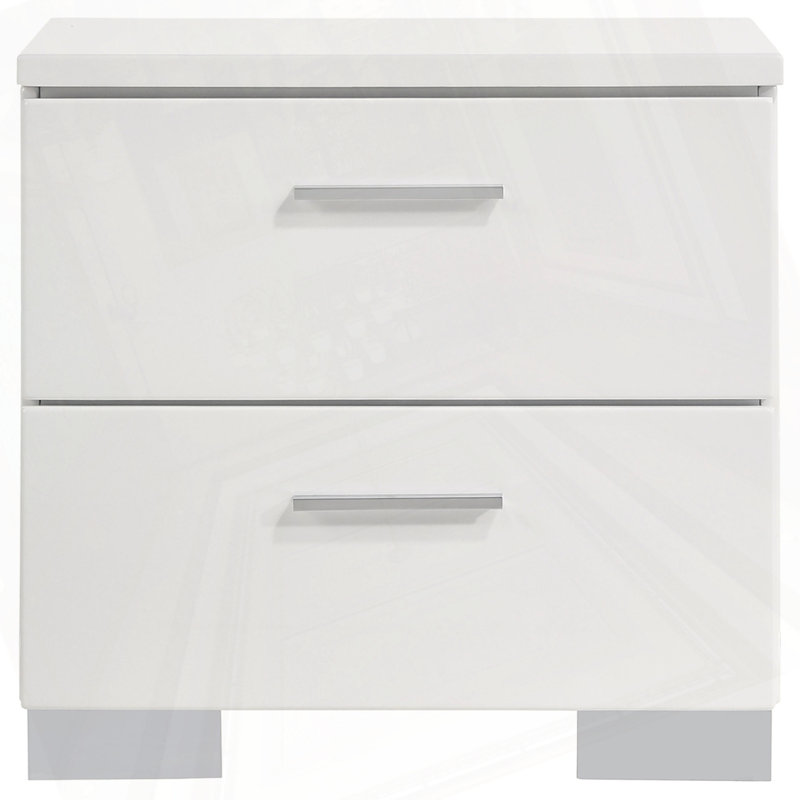Table de chevet blanche 2 tiroirs ultrabrillante