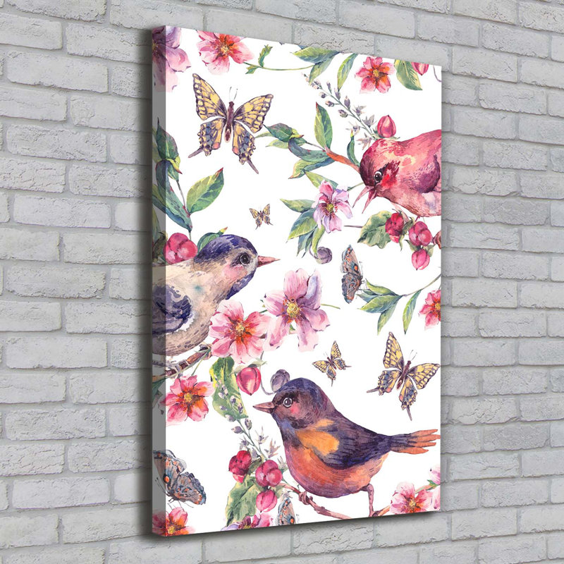 Birds Butterflies Flowers - Wrapped Canvas Print