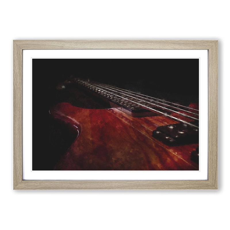 Cherry Red Bass Guitar - Picture Frame Graphic Art, 27cm H x 36cm W x 2cm D, Oak Framed