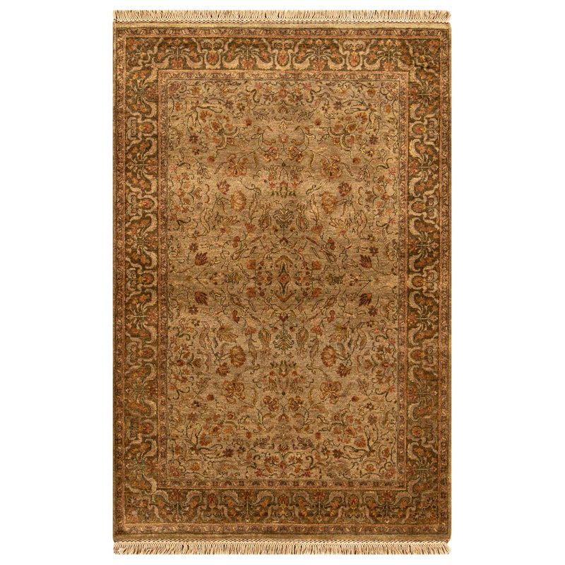 Hand-Knotted High-Quality Green and Brown Area Rug
