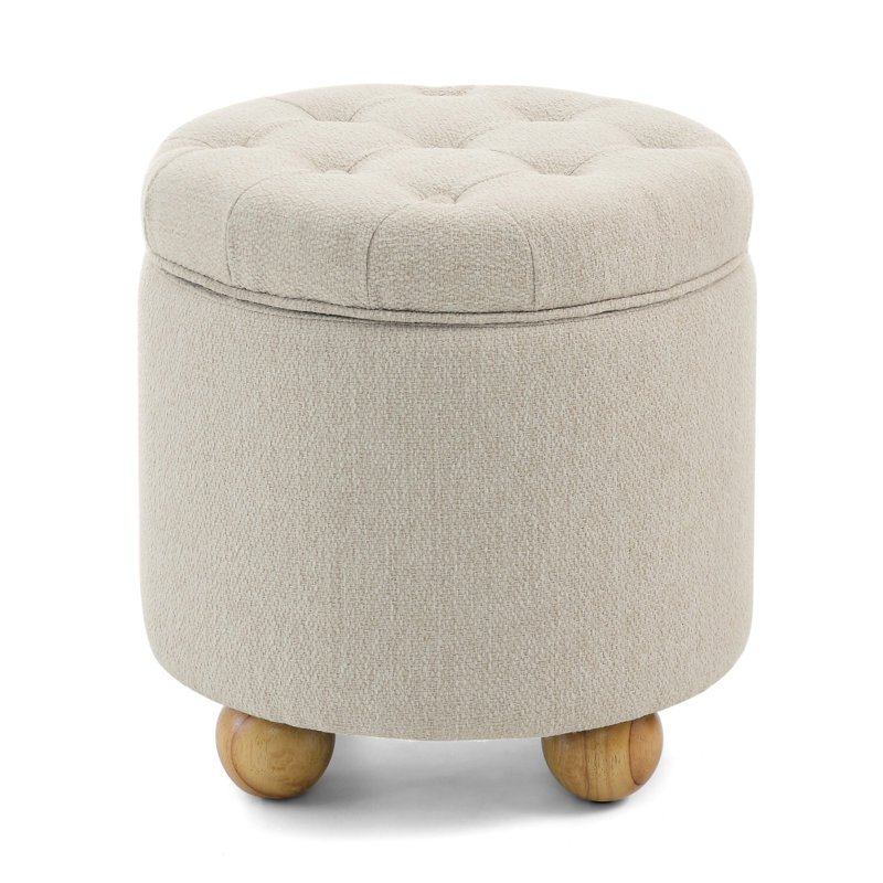 Repose-pieds rond avec rangement, Beige