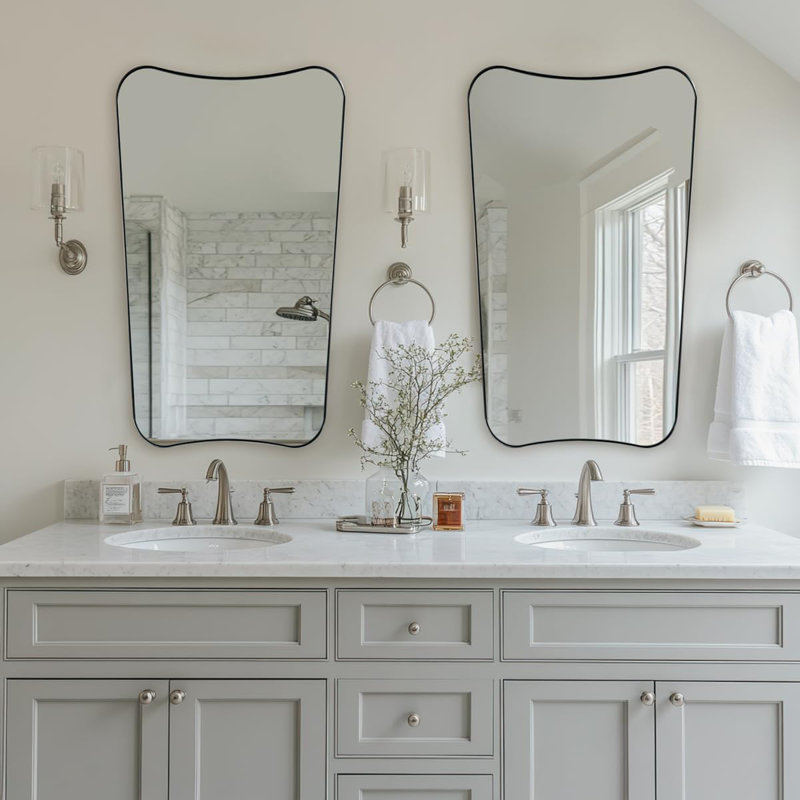Miroir de salle de bain Contemporary Cadre en acier inoxydable, 40 po x 24 po, Nickel brossé