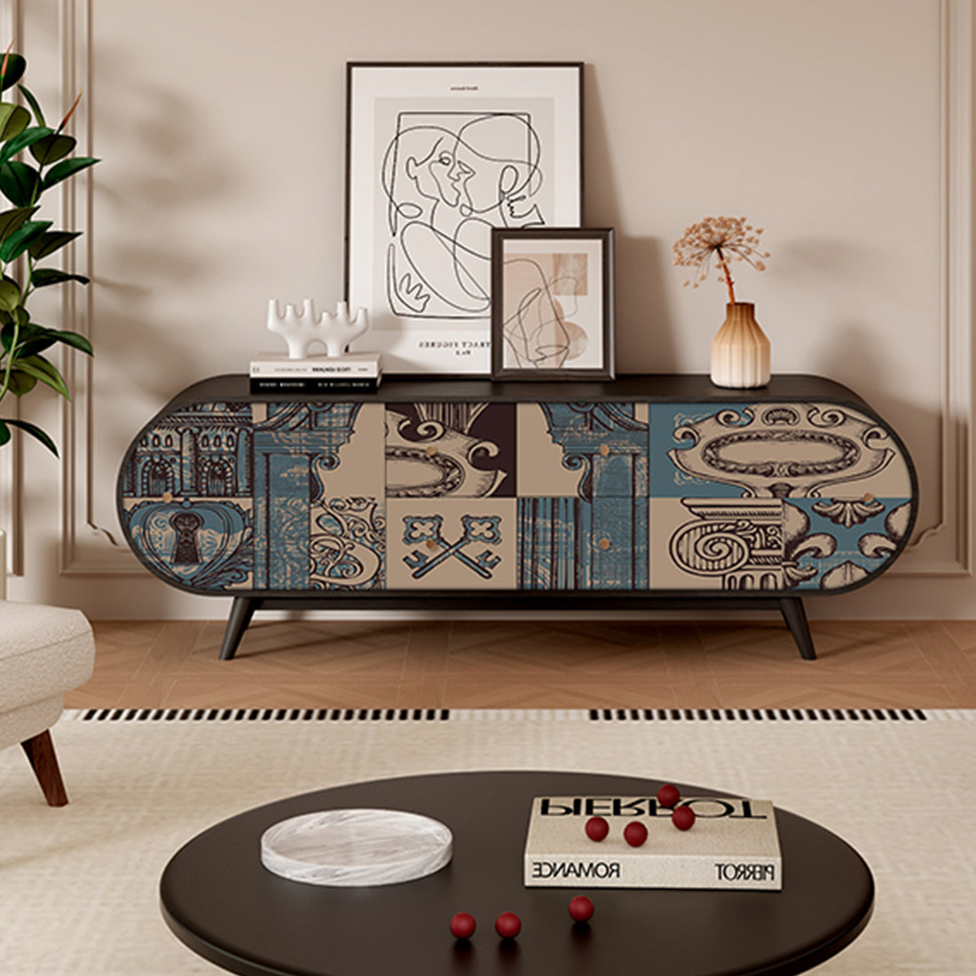 LIZIYE French Abstract Style Walnut Wood TV Stand | Wayfair