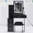 29.2" Small Size Bedside Cabinet Vanity Table + Cushioned Stool, 2 AC+2 USB Power Station, Hair Dryer Bracket, Extra Large Touch Control Sliding LED Mirror, 3-Color Switching, EPA, GCC, UL Certificate-20299053