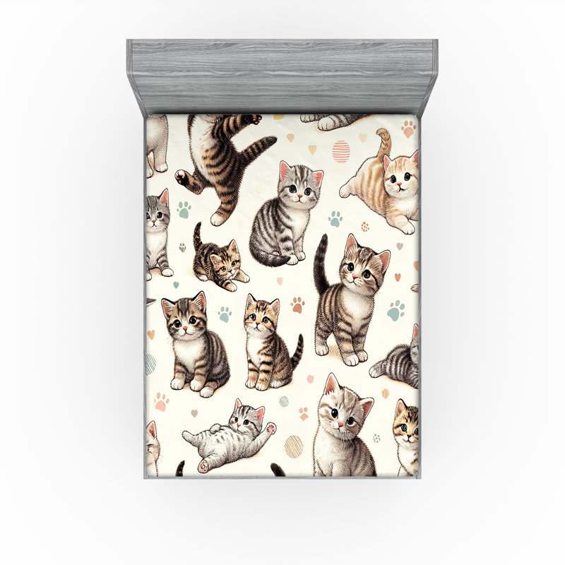 Drap-housse pour chat Ambesonne_ Petits chatons posant enjoué_ Taupe blanc cassé et gris, Grand