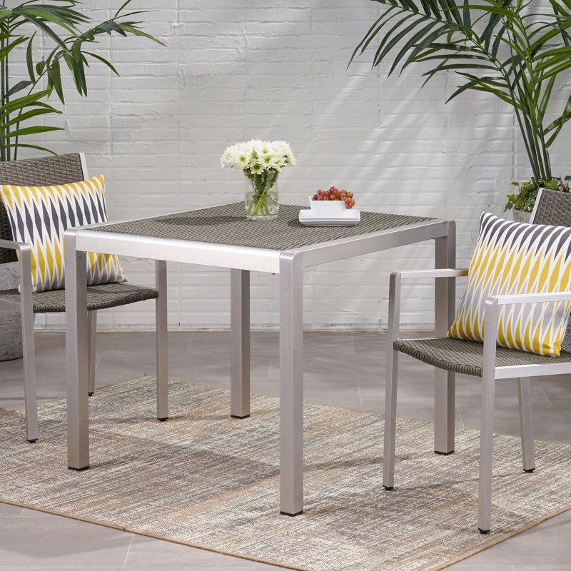 Table de salle à manger d'extérieur 35 po - Structure en aluminium avec plateau en osier
