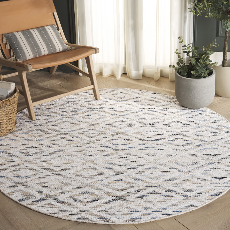 Natura 786 Hand Woven Denim/Salvage/Cotton Geometric Rug in Blue/Ivory, Round 6'