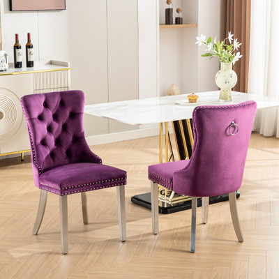 Stylish Purple Velvet Dining Chair With Legs And Handcrafted Nailhead Trim, 2 Elegant Solid Wood Chairs Upholstery In Legs, Of 2, Graceful Trim