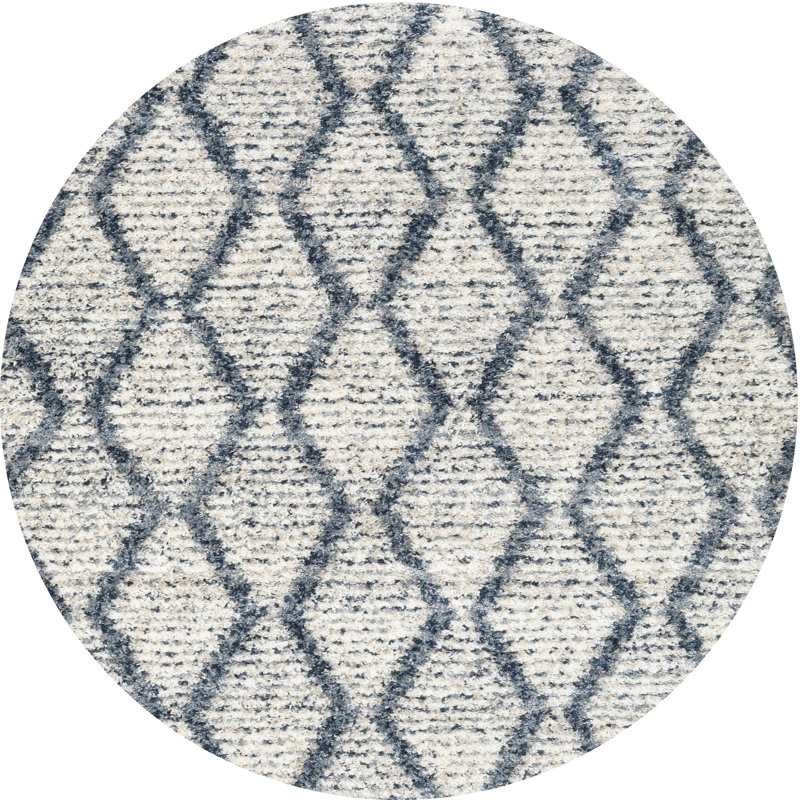 Tapis contemporain beige / bleu, Rond 7 pi x 7 pi