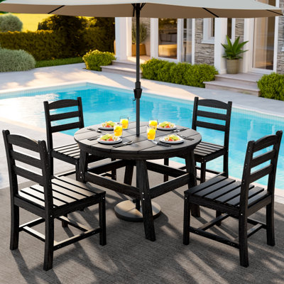 5 PCS HDPE Round Outdoor Dining Set with 105° Ergonomic Backrest