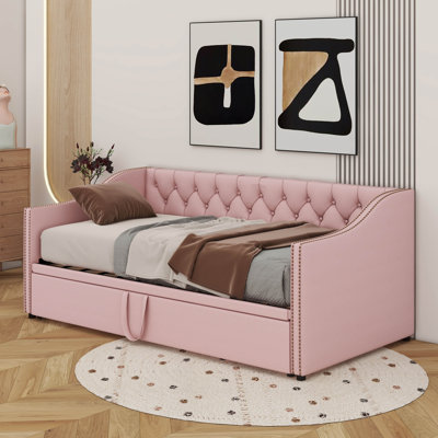 Twin Size Upholstered Daybed With Pop Up Trundle by Lark Manor