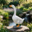Statue de jardin d'oie blanche en résine de 48 cm (18,89 pouces), sculpture décorative extérieure sur socle en pierre pour terrasse, pelouse ou porche