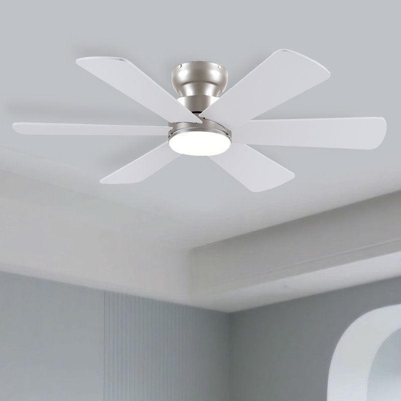 46" 6-blade Ceiling Fan With Light Kit And Remote Control, Nickel, Nickel