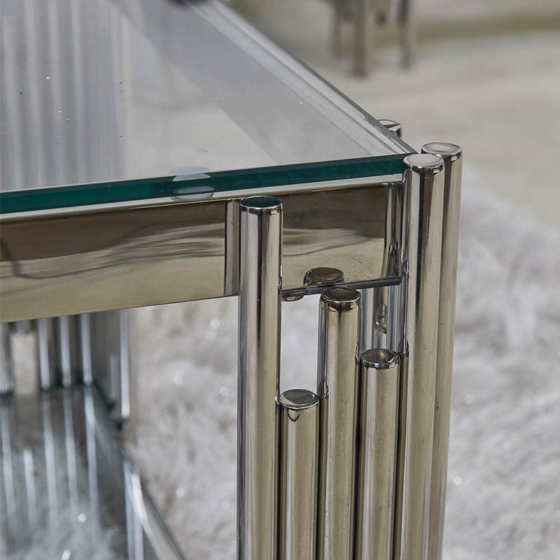 Bruzios 55cm Sofa Side Table for Living Room Furniture, Glass and Metal End Table, Chrome