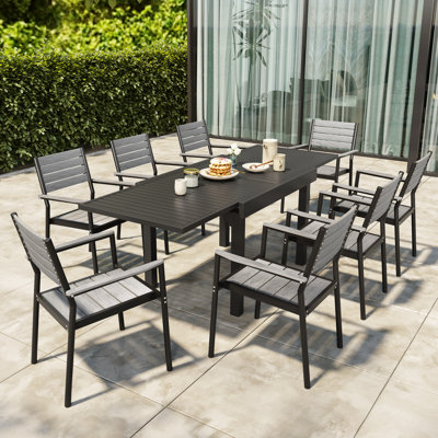 Ensemble de salle à manger d'extérieur pour 8 personnes Koskinen - Ensemble de 9 tables et fauteuils extensibles en aluminium